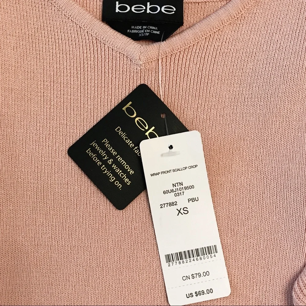 πHPπ bebe Pastel Pink Sleeveless Cropped Sweater Top with Ruffles - Picture 4 of 8